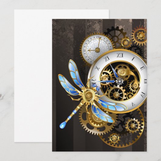 Steampunk-wijzerplaten met dragonfly bedankkaart (Voorkant / Achterkant)