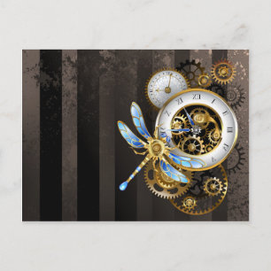 Steampunk-wijzerplaten met dragonfly briefkaart