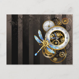 Steampunk-wijzerplaten met dragonfly briefkaart