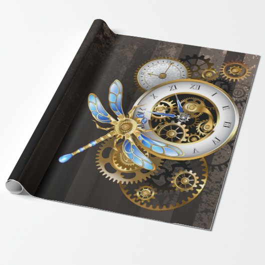 Steampunk-wijzerplaten met dragonfly cadeaupapier (Uitgerold)