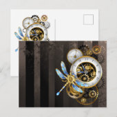 Steampunk-wijzerplaten met dragonfly feestdagenkaart (Voorkant / Achterkant)