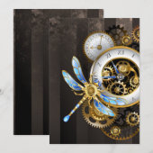 Steampunk-wijzerplaten met dragonfly feestdagenkaart (Voorkant / Achterkant)