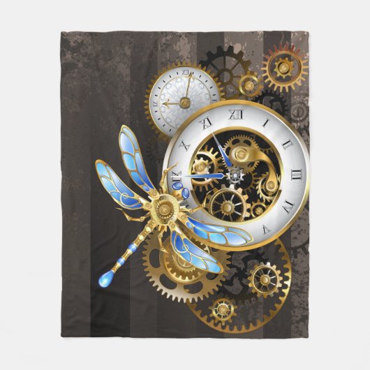Steampunk-wijzerplaten met dragonfly fleece deken (Voorkant)