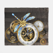 Steampunk-wijzerplaten met dragonfly fleece deken (Voorkant (Horizontaal))