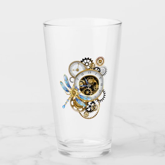 Steampunk-wijzerplaten met dragonfly glas (Voorkant)