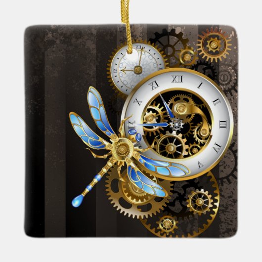 Steampunk-wijzerplaten met dragonfly keramisch ornament (Voorkant)