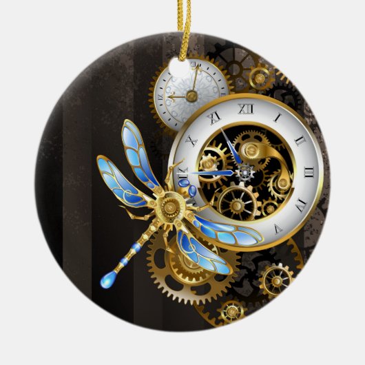 Steampunk-wijzerplaten met dragonfly keramisch ornament (Voorkant)