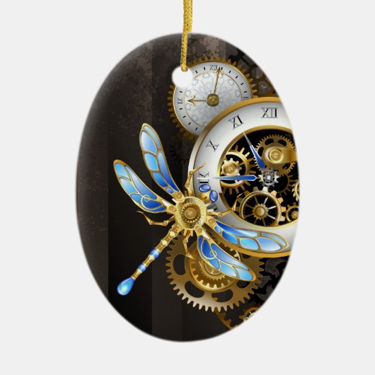 Steampunk-wijzerplaten met dragonfly keramisch ornament (Voorkant)