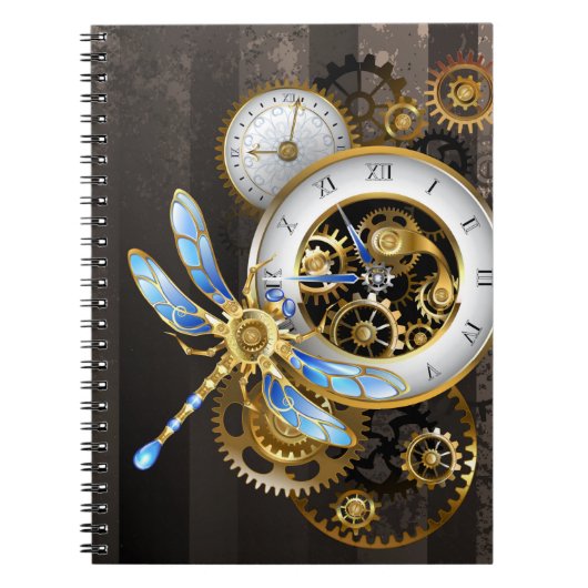 Steampunk-wijzerplaten met dragonfly notitieboek (Voorkant)