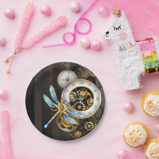 Steampunk-wijzerplaten met dragonfly papieren bordje (Feest)