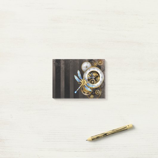 Steampunk-wijzerplaten met dragonfly post-it® notes (Op bureau)