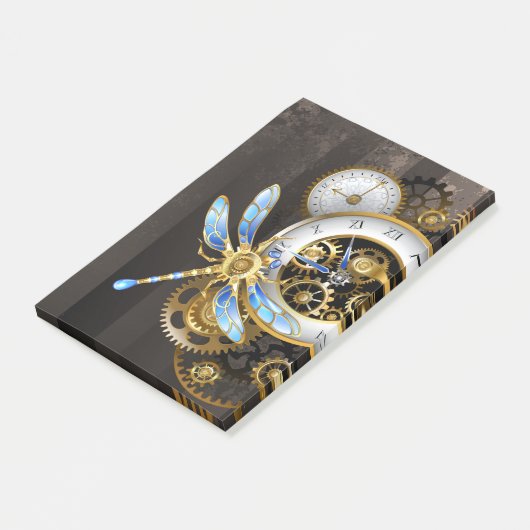 Steampunk-wijzerplaten met dragonfly post-it® notes (Schuin)