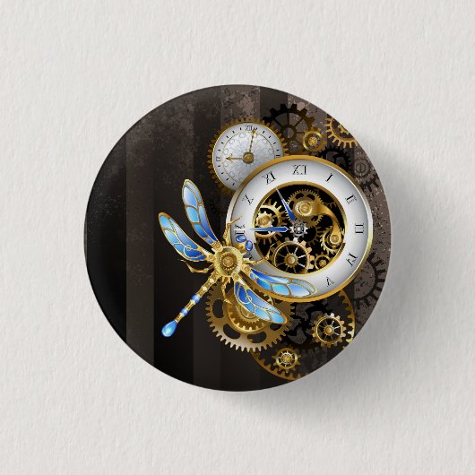 Steampunk-wijzerplaten met dragonfly ronde button 3,2 cm (Voorkant)