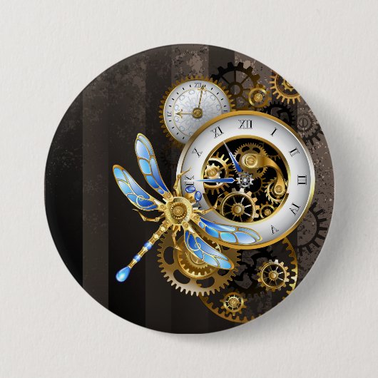 Steampunk-wijzerplaten met dragonfly ronde button 7,6 cm (Voorkant)