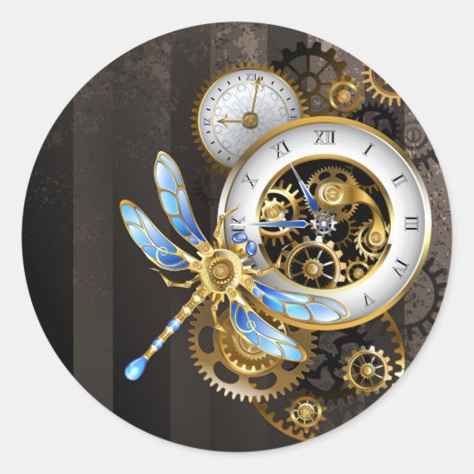 Steampunk-wijzerplaten met dragonfly ronde sticker (Voorkant)