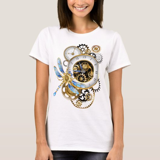 Steampunk-wijzerplaten met dragonfly t-shirt (Voorkant)