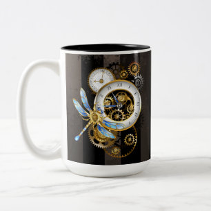 Steampunk-wijzerplaten met dragonfly tweekleurige koffiemok