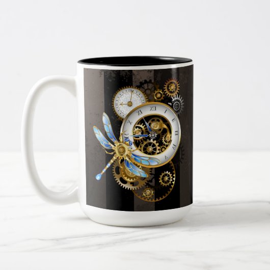 Steampunk-wijzerplaten met dragonfly tweekleurige koffiemok (Links)