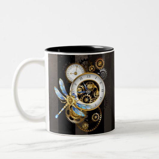 Steampunk-wijzerplaten met dragonfly tweekleurige koffiemok (Links)
