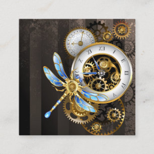 Steampunk-wijzerplaten met dragonfly vierkante visitekaartje