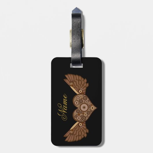 Steampunk Winged hart met tandwielen Thunder_Cove Bagagelabel (Achterkant verticaal)