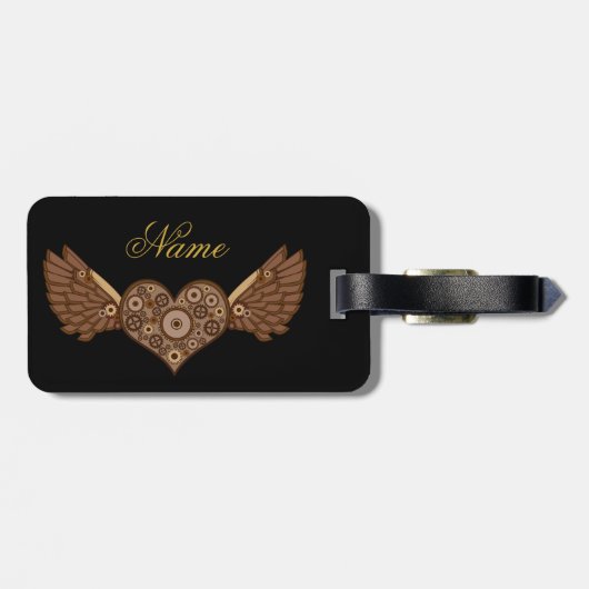 Steampunk Winged hart met tandwielen Thunder_Cove Bagagelabel (Achterkant horizontaal)