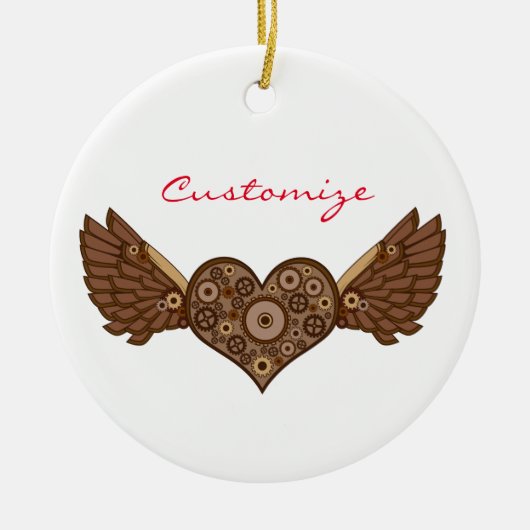 Steampunk Winged hart met tandwielen Thunder_Cove Keramisch Ornament (Voorkant)