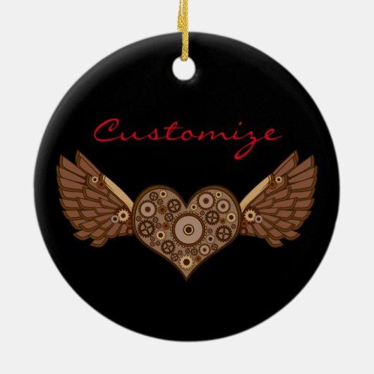 Steampunk Winged hart met tandwielen Thunder_Cove Keramisch Ornament (Achterkant)