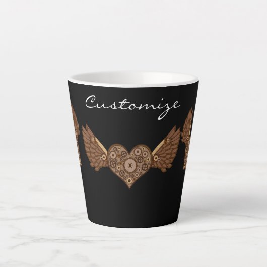 Steampunk Winged hart met tandwielen Thunder_Cove Latte Mok (Voorkant)