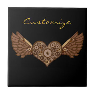 Steampunk Winged hart met tandwielen Thunder_Cove Tegeltje