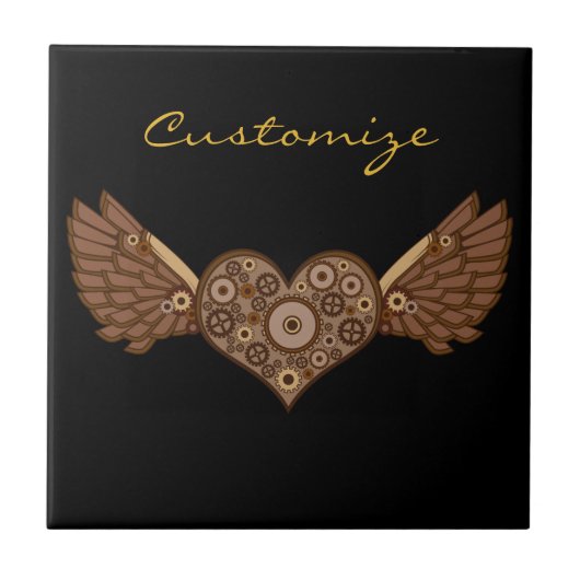 Steampunk Winged hart met tandwielen Thunder_Cove Tegeltje (Voorkant)