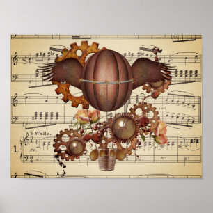 Steampunk Winged Hot Air ballon Poster