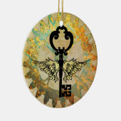 Steampunk Winged Key en Cog Wheel Keramisch Ornament (Rechts)