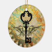 Steampunk Winged Key en Cog Wheel Keramisch Ornament (Links)