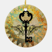 Steampunk Winged Key en Cog Wheel Keramisch Ornament (Achterkant)