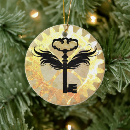 Steampunk Winged Key en Cog Wheel Keramisch Ornament