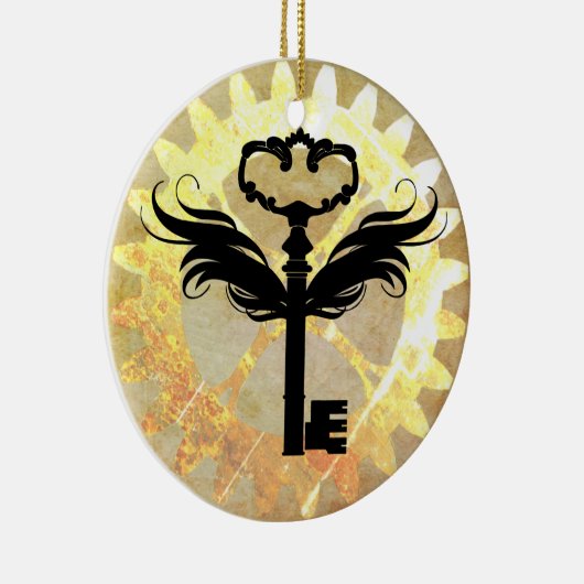 Steampunk Winged Key en Cog Wheel Keramisch Ornament (Rechts)
