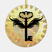 Steampunk Winged Key en Cog Wheel Keramisch Ornament (Voorkant)