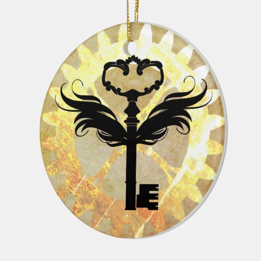 Steampunk Winged Key en Cog Wheel Keramisch Ornament (Links)