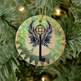 Steampunk Winged Key en Cog Wheel Keramisch Ornament