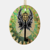 Steampunk Winged Key en Cog Wheel Keramisch Ornament (Rechts)