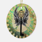 Steampunk Winged Key en Cog Wheel Keramisch Ornament (Links)