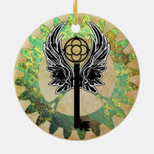 Steampunk Winged Key en Cog Wheel Keramisch Ornament (Achterkant)