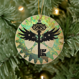 Steampunk Winged Key en Cog Wheel Keramisch Ornament