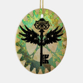 Steampunk Winged Key en Cog Wheel Keramisch Ornament (Rechts)