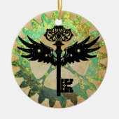 Steampunk Winged Key en Cog Wheel Keramisch Ornament (Voorkant)