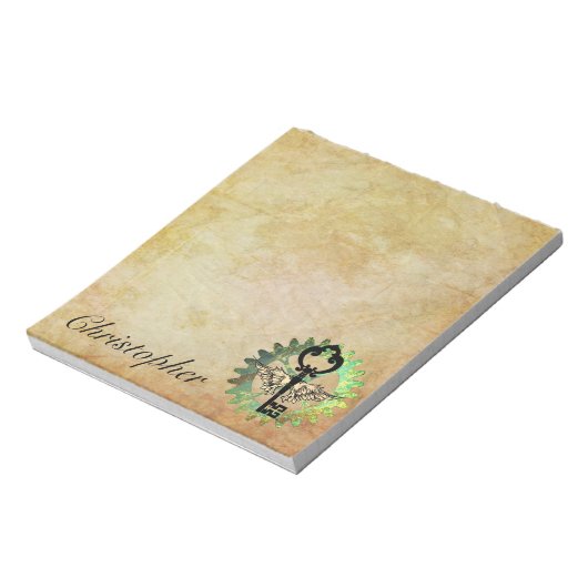 Steampunk Winged Key en Cog Wheel Notitieblok (Linkerzijde)