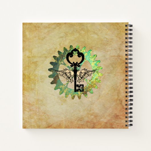 Steampunk Winged Key en Cog Wheel Spiral Notitiebo Notitieboek (Achterkant)