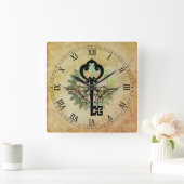 Steampunk Winged Key en Cog Wheel Vierkante Klok (Huis)