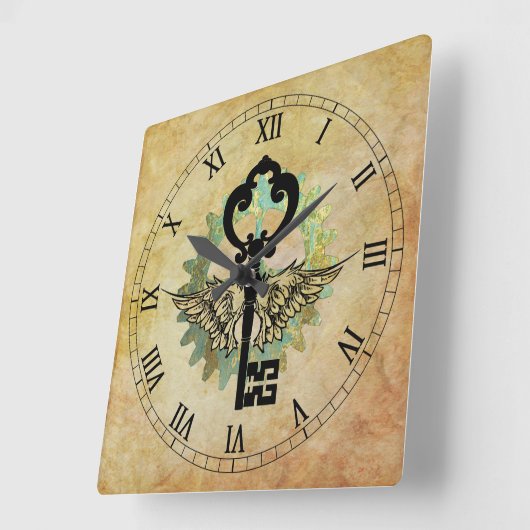 Steampunk Winged Key en Cog Wheel Vierkante Klok (Hoek)